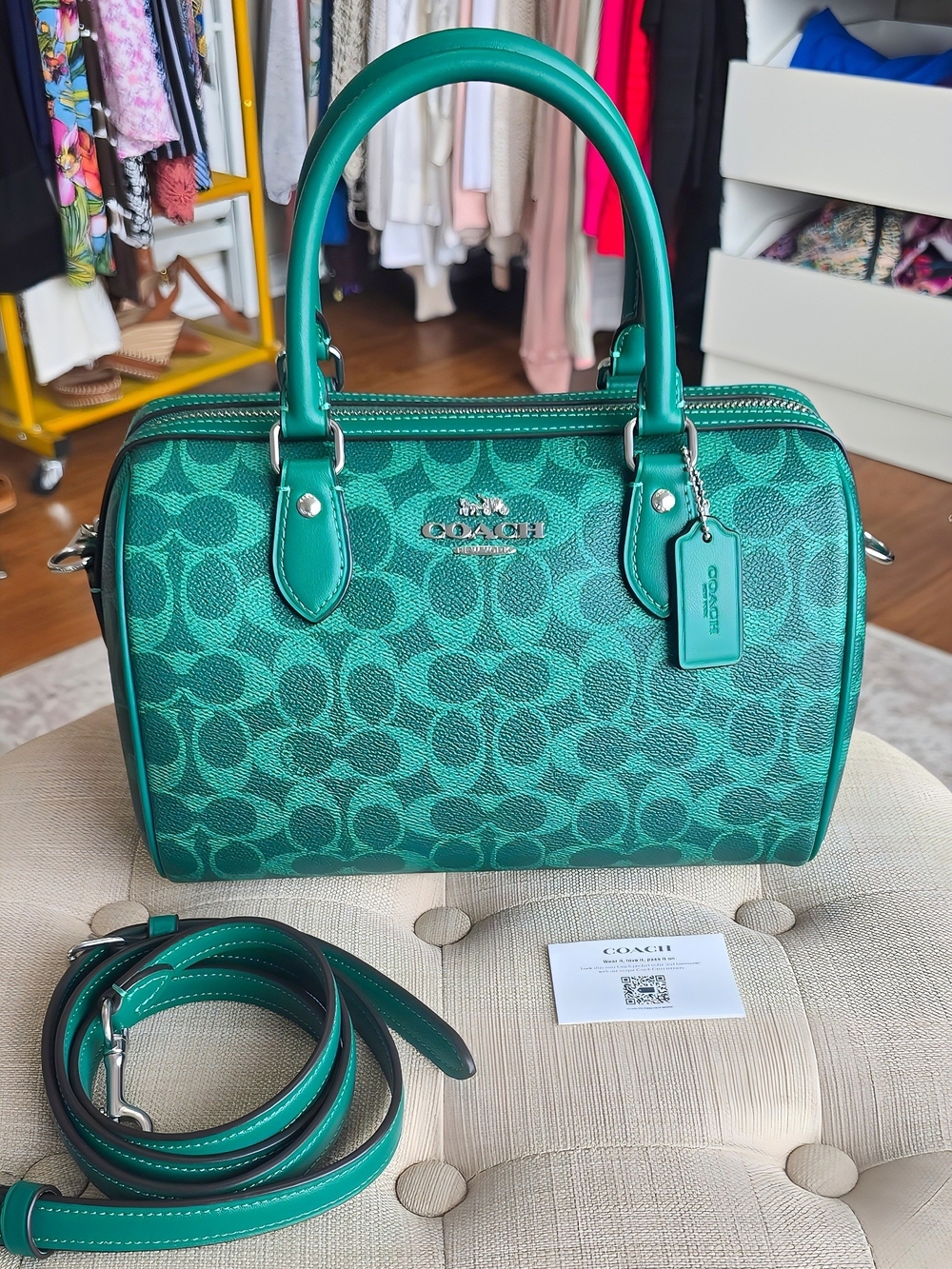 Coach Rowan Green Signature  Satchel - Teal/Green - Picture 5 of 9